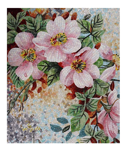 [105085225266] Tranh khảm hoa văn cây bụi nở hoa màu hồng mùa xuân tùy chỉnh cắt tay trang trí tường và sàn